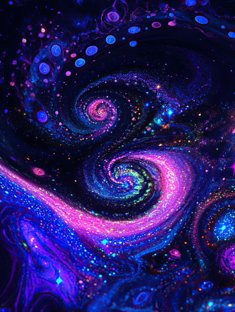 Cosmic galaxy swirl radiating vibrant neon colors