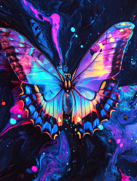 Glowing butterfly with radiant neon wings