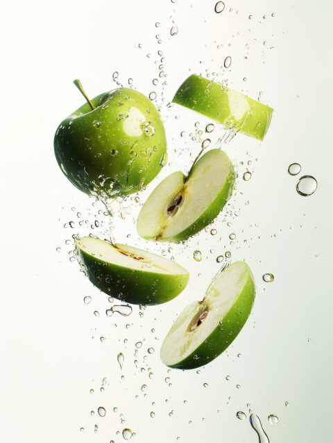 Green apple floats in mid-air Green apple floats in mid-air