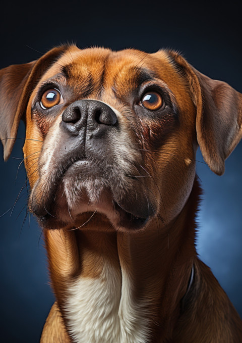 Bulldog dog against blue background