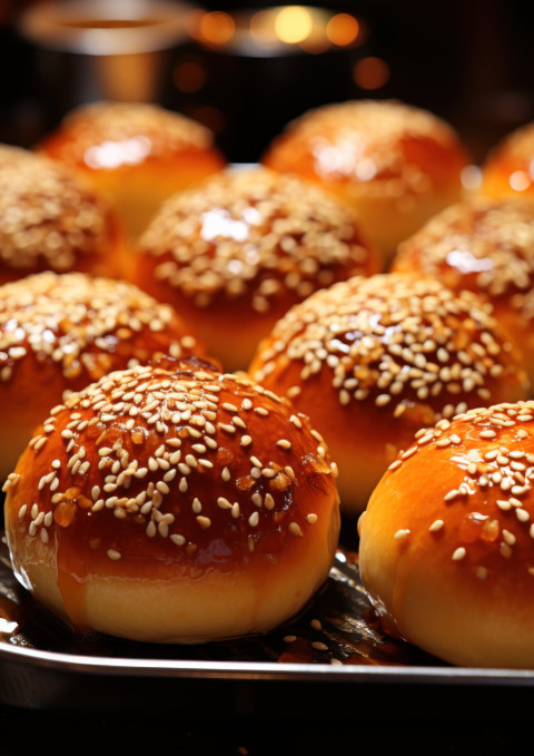 Sesame buns arranged on a rack showcasing the delightful tinkercore style with a whimsical touch