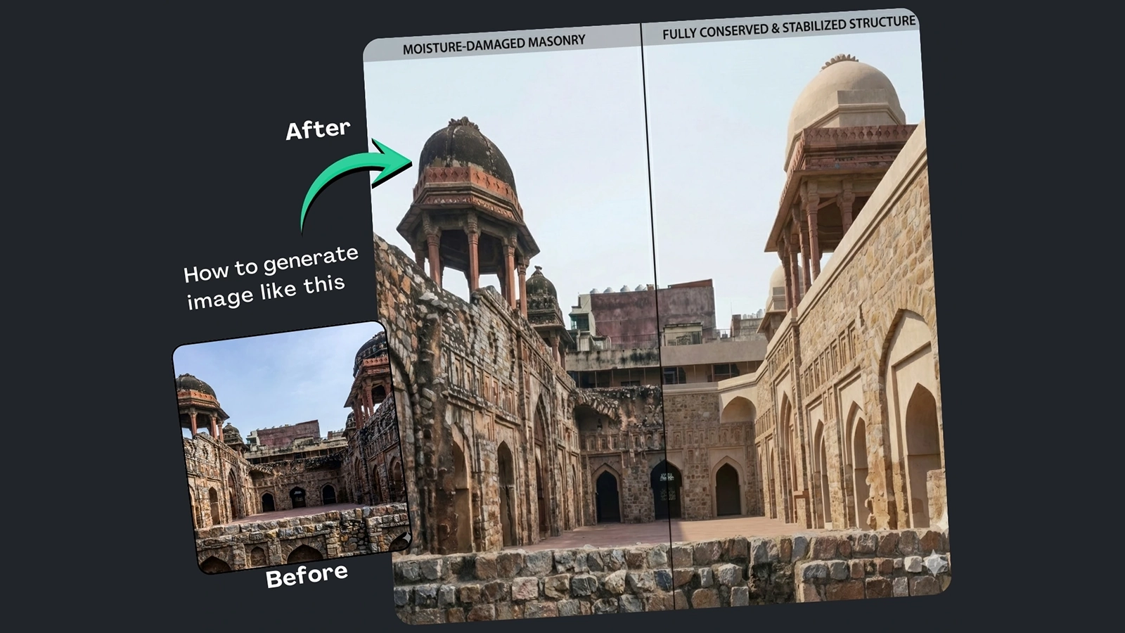 Before and After Building Restoration Gemini Prompt With Generator