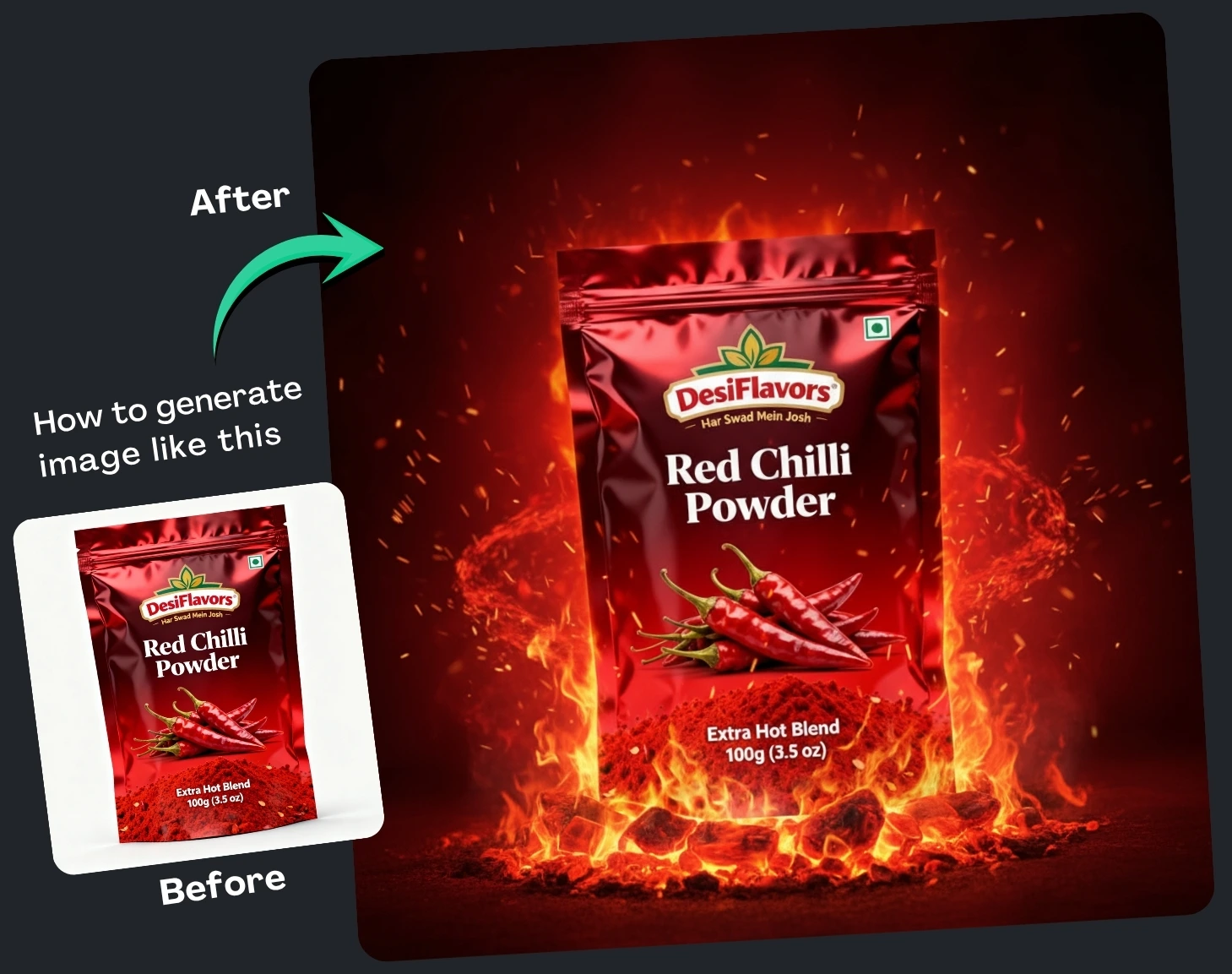 Spicy Product Shoot Red Chilli Powder Ad Prompt for Google Gemini